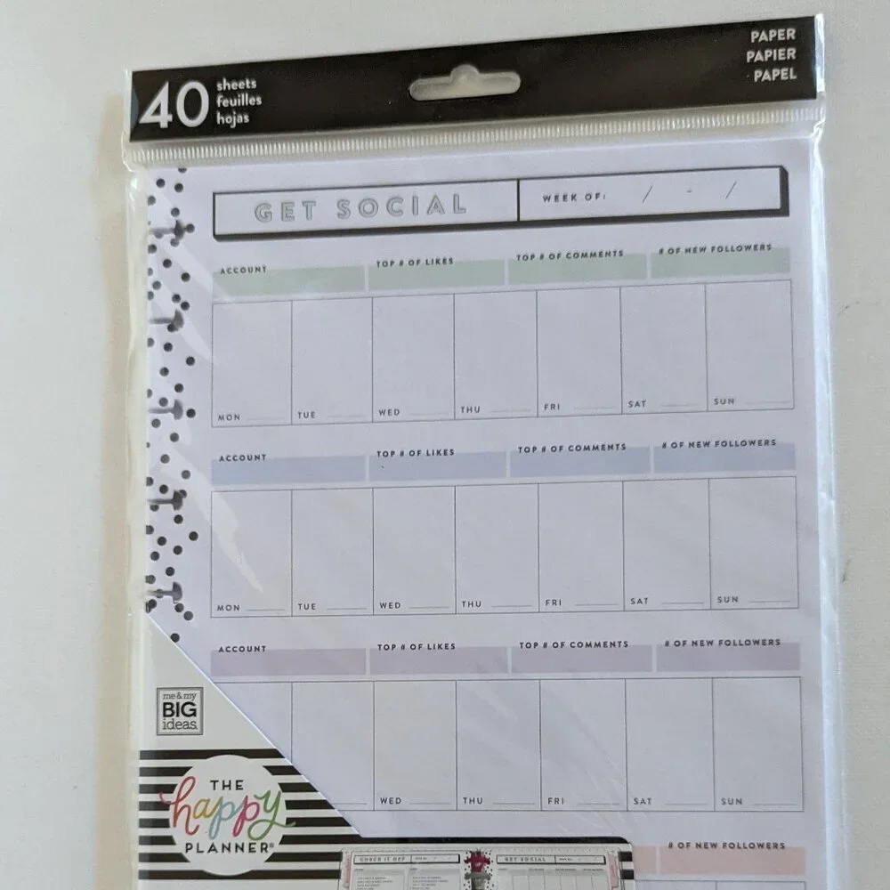 NWT Happy Planner 'Get Social' 40 pgs Classic Social Media Tasks Sheet Paper NEW